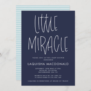 Modern Type Little Miracle Blue Baby Shower Invitation