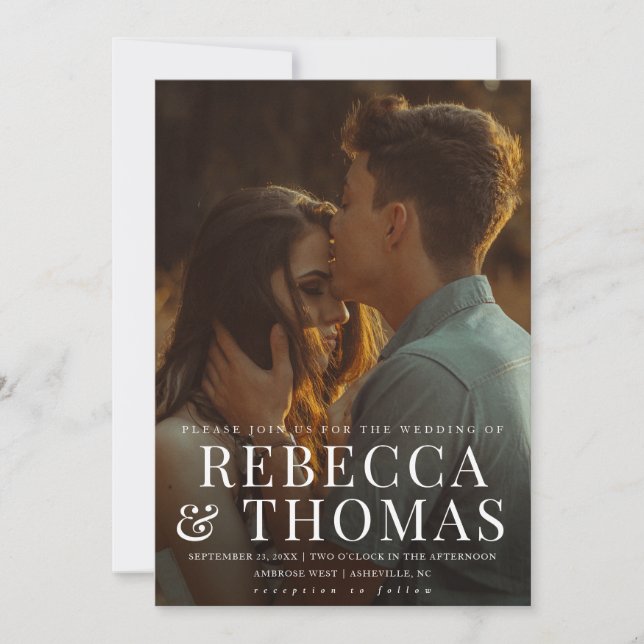 Modern Type Overlay Photo Wedding Invitation (Front)