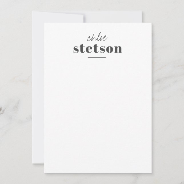 Modern type personalised stationery card (Front)