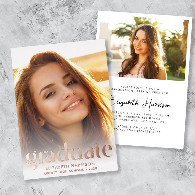 Modern Type Photo Graduation Party (Modern Photo Graduation Party Foil Invitation)