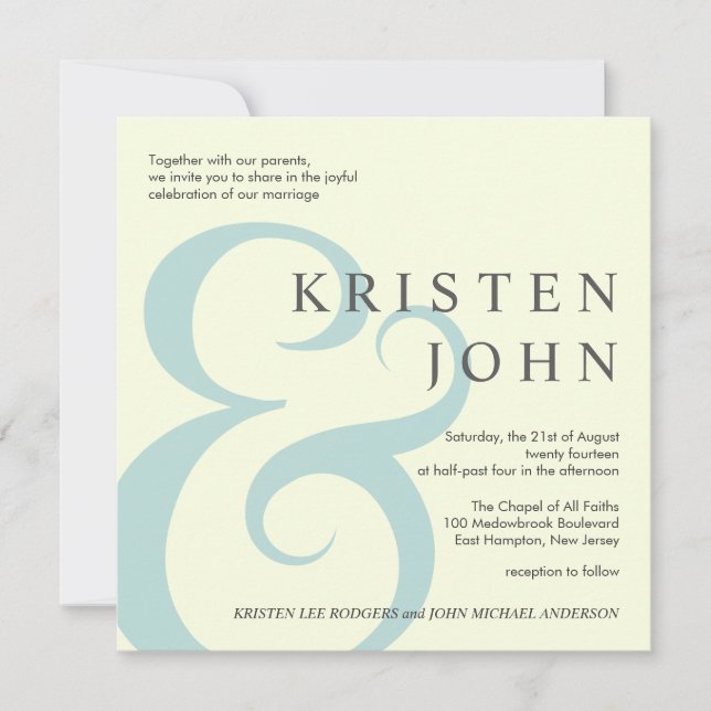 Modern Type Wedding Invitations Ivory Blue Grey (Front)