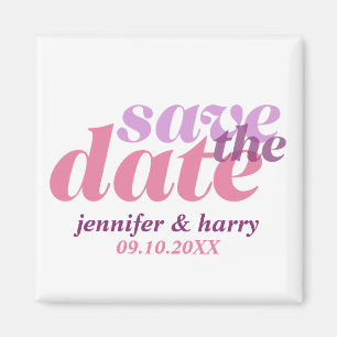 Modern type wedding save the date purple pink magnet