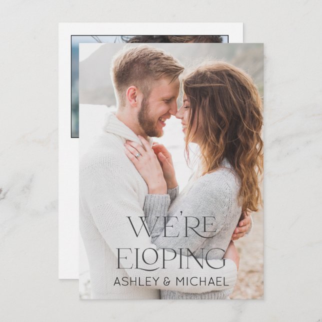 Modern Type We're Eloping 2 Photo Reception Invitation (Front/Back)