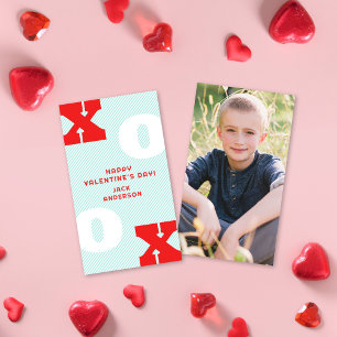 Modern Type XOXO Aqua Valentine's Classroom Photo Card