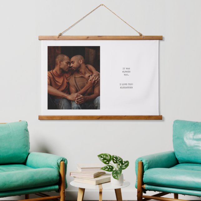 Modern Typewriter Custom Photo Love Letter  Hanging Tapestry (Living Room)