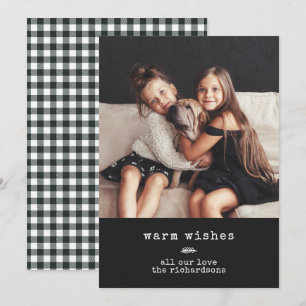 Modern Typewriter   Holiday Photo on Black Gingham Card