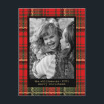 Modern Typewriter Red and Gold Plaid Photo  Holida Holiday Postcard<br><div class="desc">Modern Typewriter Red and Gold Plaid Photo Holiday Card - Christmas Card features your beautiful photo with modern, typewriter style typography. Unique holiday plaid is red with gold accents. What a unique way to send out your holiday greetings this holiday season. Our Christmas card template makes it almost effortless to...</div>