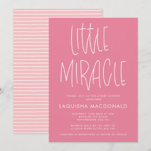 Modern Typographic Little Miracle Pink Baby Shower Invitation