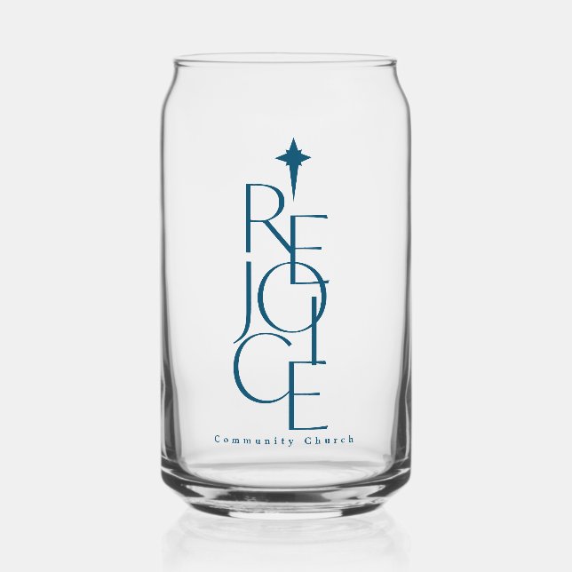 Modern, typographic REJOICE & star Christmas  Can Glass (Front)
