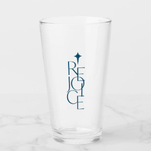 Modern, typographic REJOICE & star Christmas Glass