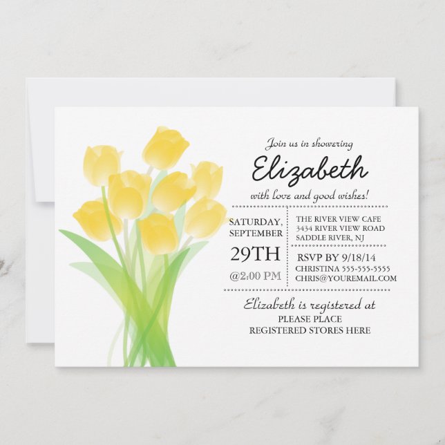 Modern Typographic Yellow Tulip Baby Shower Invitation (Front)