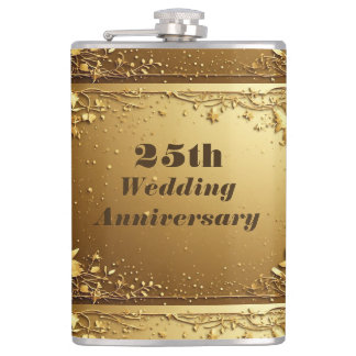 Modern Typography 25 Wedding Anniversary Faux Gold Hip Flask
