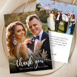 Modern Typography 2 Photo Wedding Thank You Card<br><div class="desc">Modern Elegant Typography Wedding 2 Photo Thank You Card. Stylish Minimalist wedding thank you template featuring a full vertical photo on the front with the text "Thank You" in a hand lettered calligraphy swash tail script font overlay in white on the picture. At the back side one photo and thank...</div>