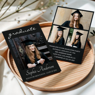 Modern Typography 3 Photo Collage Graduation Party Invitation