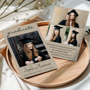 Modern Typography 3 Photo Collage Graduation Party Invitation