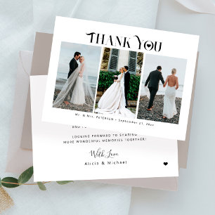 Modern typography 3 photos wedding thank you card