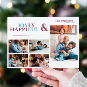 Modern typography 5 photo collage family  holiday card