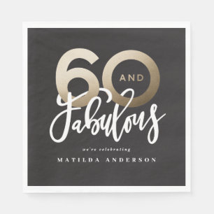 Modern typography 60th birthday black and gold napkin