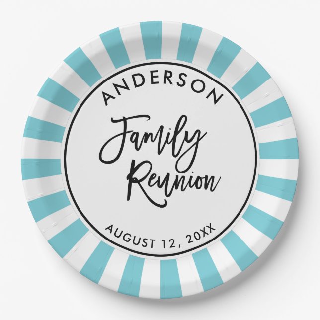 Modern Typography and Stripes Family Reunion Paper Plate (Front)