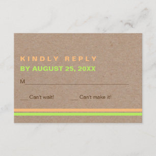 Modern typography and stripes rustic wedding RSVP Card