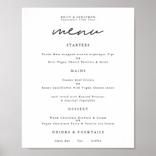 Modern Typography Any Colour Script Wedding Menu Poster