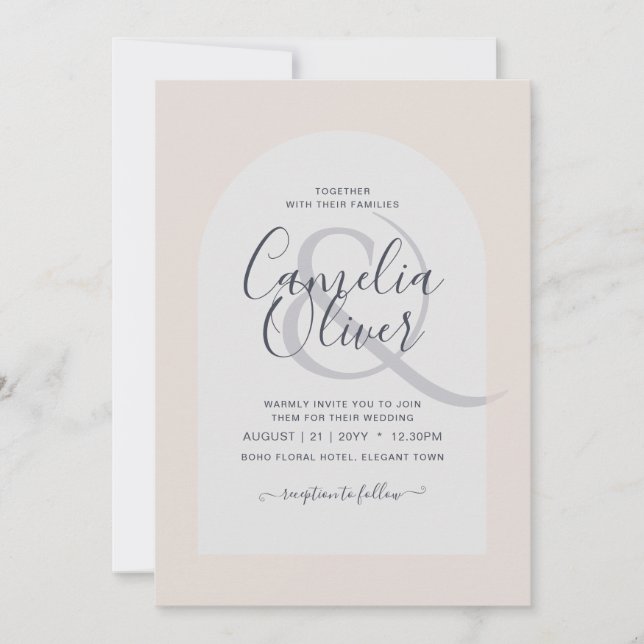 Modern Typography Arch Minimalist Wedding Invitation (Front)