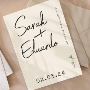 Modern Typography B&W Handwritting Photo Qr Code  Save The Date