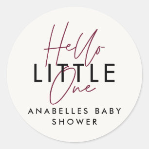 Modern typography baby shower hello little one classic round sticker