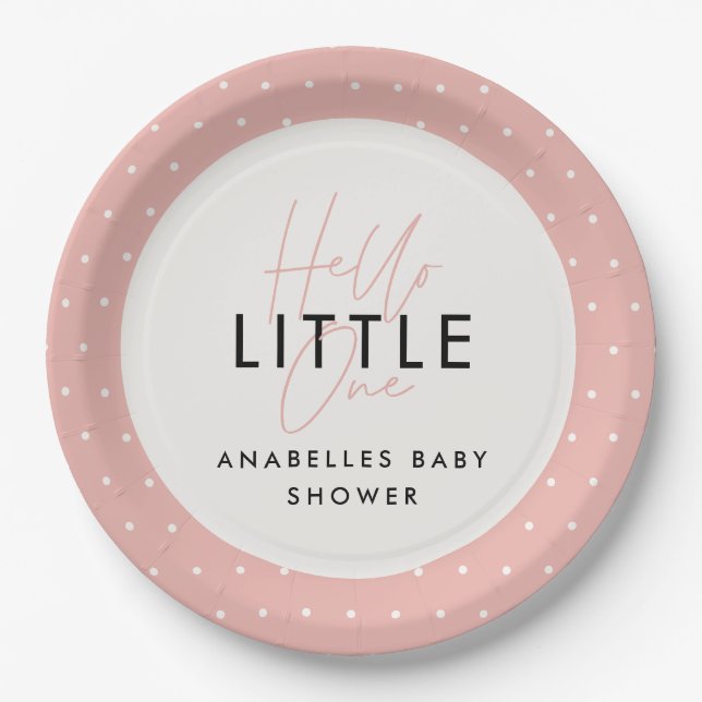 Modern typography baby shower hello little one paper plate (Front)