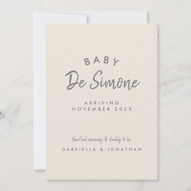Modern Typography Beige Pregnancy Announcement (Front)