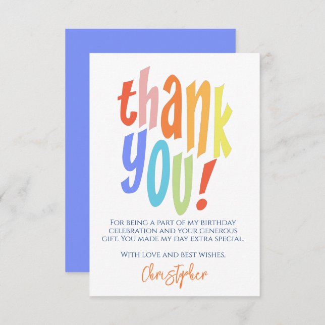 Modern Typography Birthday Thank You Card (Front/Back)