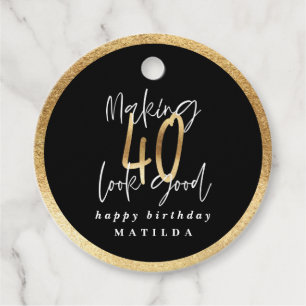 Modern typography black and gold 40th birthday favour tags