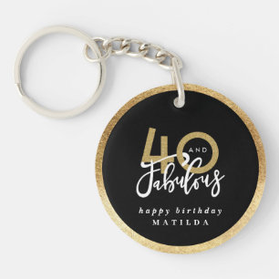 Modern typography black and gold 40th birthday key ring
