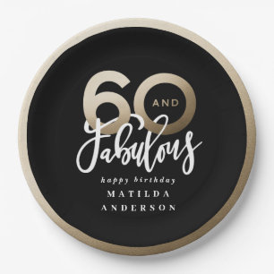 Modern typography black and gold 60th birthday paper plate