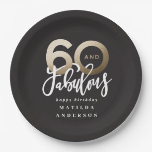Modern typography black and gold 60th birthday paper plate
