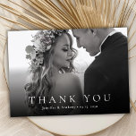 Modern Typography Black and White Photo Wedding Thank You Card<br><div class="desc">Modern Minimalist Typography Black and White One Photo Wedding Thank You Card. Simple stylish wedding thank you template featuring a full horizontal photo on the front with the text "Thank You" serif typography overlay on the picture.At reverse side pre-made thank you message. Easily to personalise your name and thank you...</div>