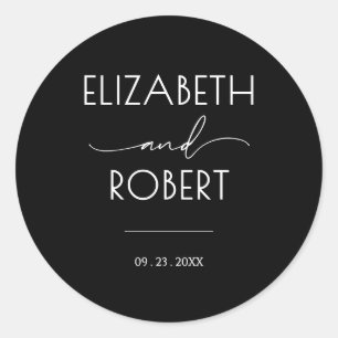 Modern Typography Black and White Wedding Classic Round Sticker