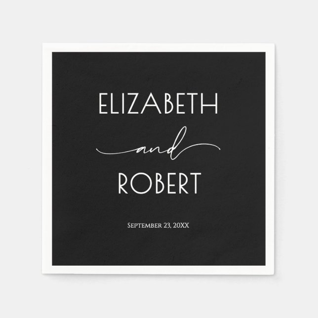 Modern Typography Black and White Wedding Napkin (Front)