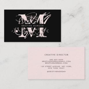 Modern typography black blush pink monogram name business card