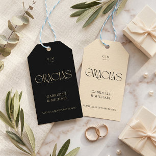 Modern Typography Black Cream Wedding Thank You  Gift Tags
