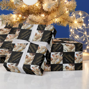 Modern Typography Black Custom Christmas Photo Wrapping Paper