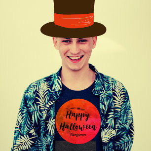 Modern Typography Black Orange Moon Halloween Mens T-Shirt