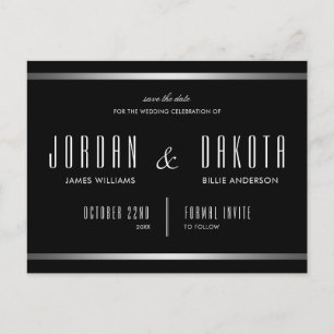 Modern Typography Black & Silver Save The Date Announcement Postcard