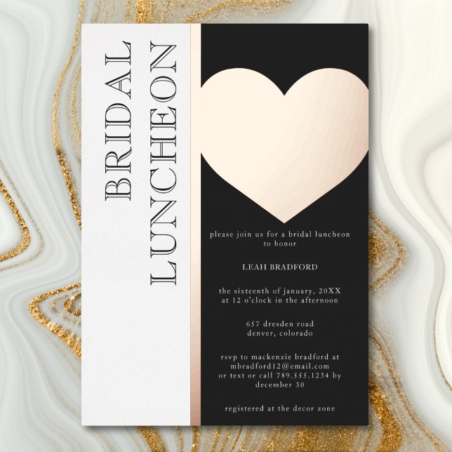 Modern Typography Black White Bridal Luncheon (Modern Typography Black White Bridal Brunch Foil Invitation)