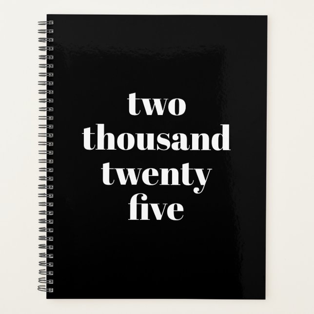 Modern typography black white custom year text planner (Front)