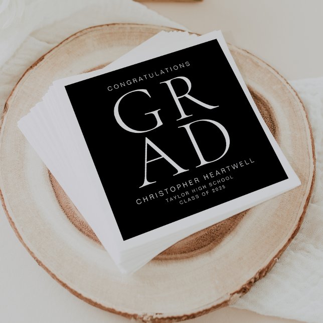 Modern Typography Black White Graduation Party Napkin (Creator Uploaded)