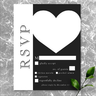 Modern Typography Black White Heart Wedding Dinner RSVP Card