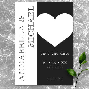 Modern Typography Black White Heart Wedding Save The Date