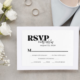Modern typography black white meal choice wedding RSVP card