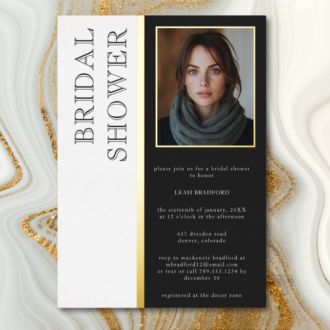 Modern Typography Black White Photo Bridal Shower (Modern Typography Black White Photo Bridal Shower Foil Invitation)